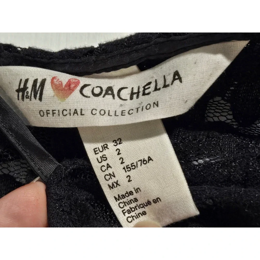 HM Coachella Official Collection Black Lace Halter Top High Neck Floral Size 2 - Picture 3 of 5